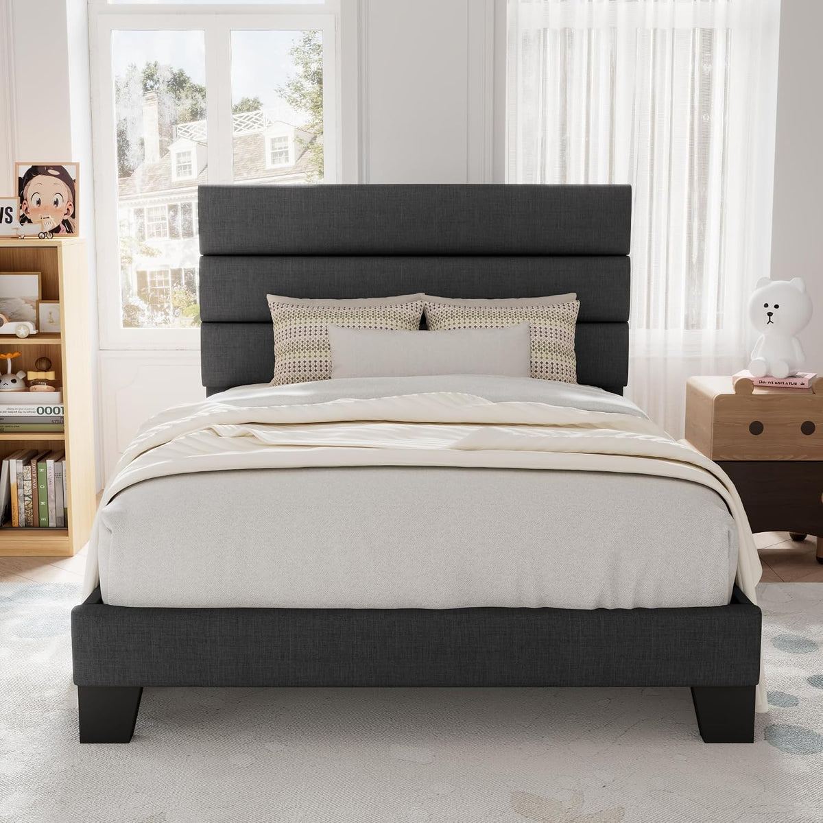 allewie twin size platform bed frame with fabric, main product view