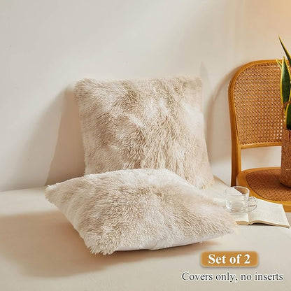 XeGe Tie Dye Faux Fur Throw Pillow Covers, Luxury Fluffy Plush Pillow Shams - Image 2