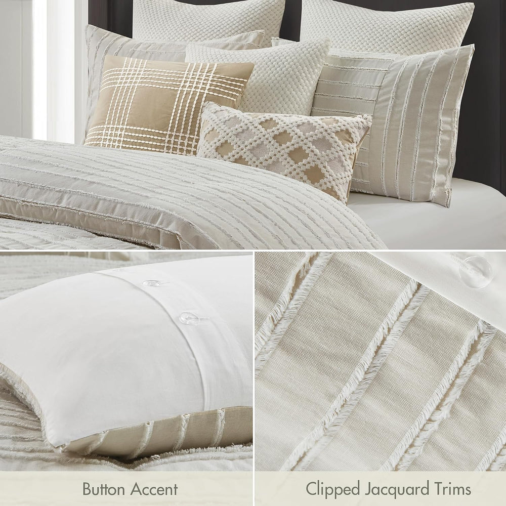 MADISON PARK SIGNATURE Queen Comforter Set Clipped Jacquard Stripes with Butt...