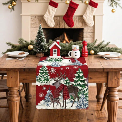 Artscope Reindeer Snowman Christmas Tree Table Runner, Xmas Winter Snowflakes - Image 2