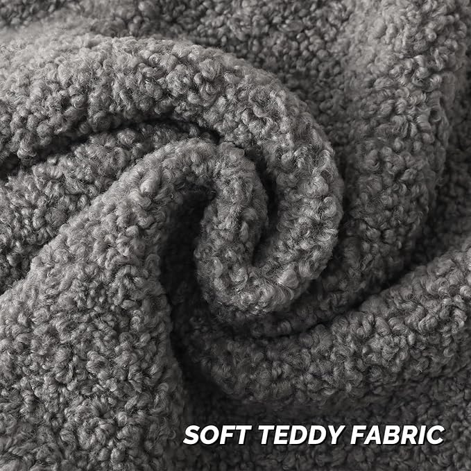 FUTEI Dark Grey Throw Pillow Covers 22x22 Inch Set of 2, Furry Faux Fur Teddy - Image 2