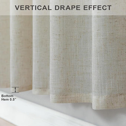 Beige Curtains 38 Inch Width for Living Room 2 Panels Back Tab Rod Pocket Flax - Image 6