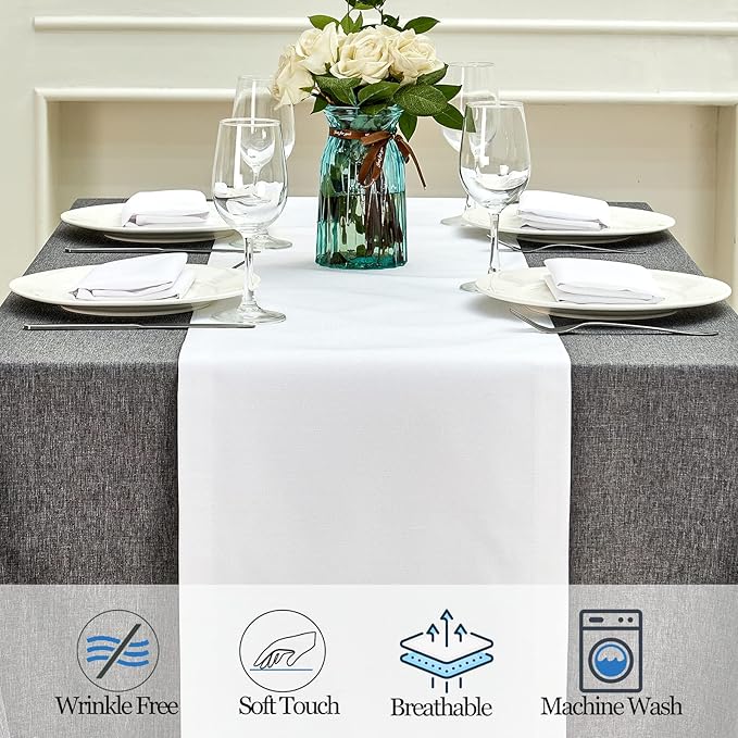 Mebakuk Linen Farmhouse Table Runner Large Burlap Style Soft and Waterproof - Image 4