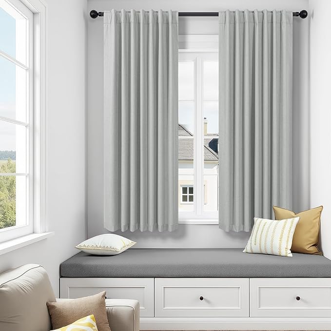 Light Grey Living Room Blackout Curtains 63 Inch Length 2 Panel Modern - Image 2