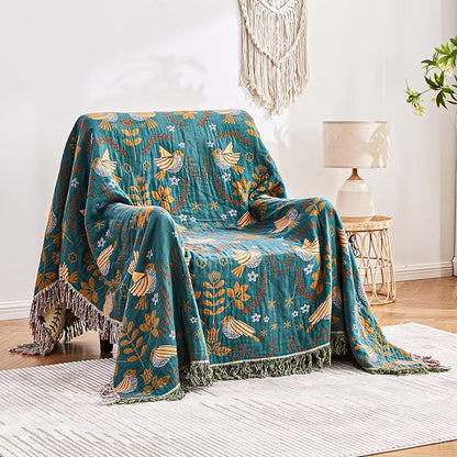 Boho Throw Blanket, 100% Cotton Ultra Soft Luxury Throw Rustic Quilt, All - Image 2