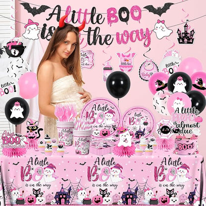 193pcs A Little Boo is On The Way Tableware Halloween Baby Shower Decorations - Image 3