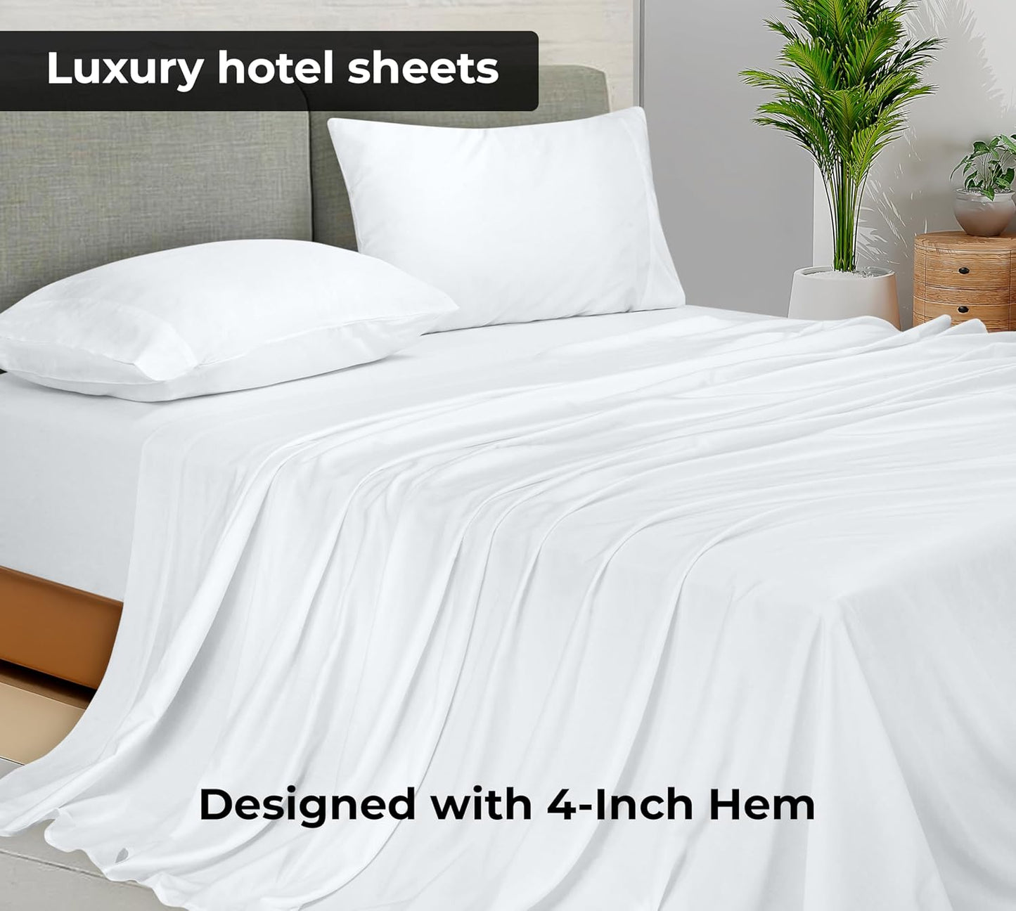 Royale Linens Queen Flat Sheet - Ultra Soft Brushed 1800 Microfiber Flat Sheets Only - Wrinkle Free & Stain Resistant - Hotel Quality Top Sheet for Bed (Queen, White)
