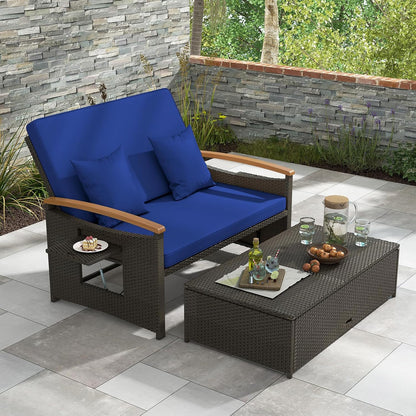 costway patio rattan daybed, outdoor loveseat sofa with, close-up detail