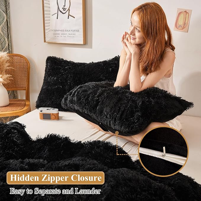 XeGe Faux Fur Throw Pillow Cases, Plush Shaggy Ultra Soft Pillow Covers - Image 3
