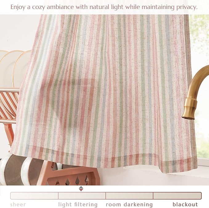 jinchan Striped Linen Kitchen Curtains 30 Inches Christmas Tier Curtains - Image 5