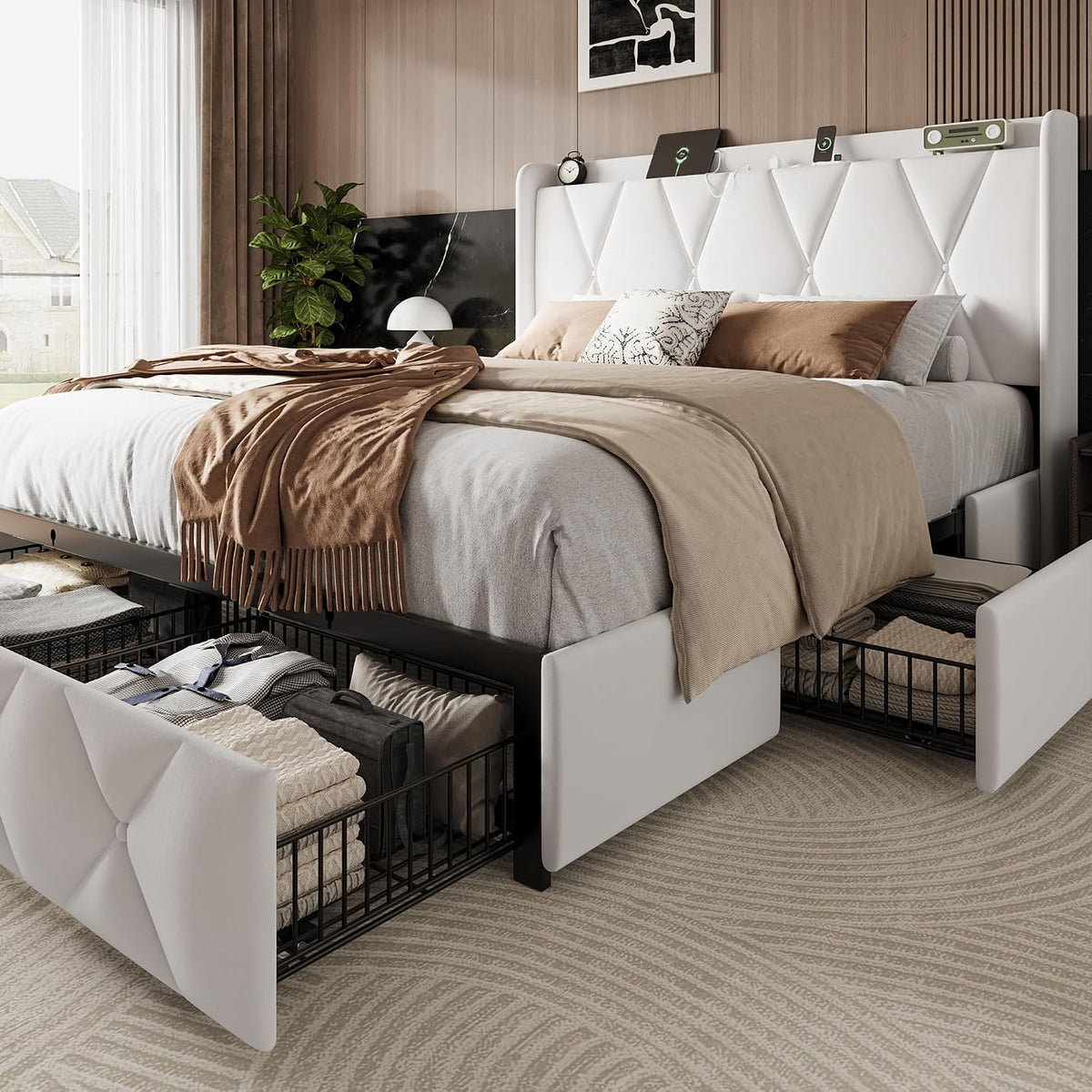 einhomn full size bed frame with 4 storage, main product view
