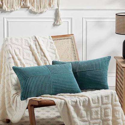 Fancy Homi 2 Packs Teal Lumbar Decorative Throw Pillow Covers 16x32 Inch by Fancy+Homi