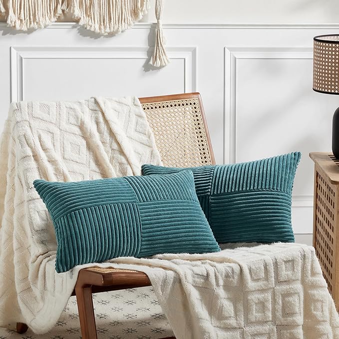 Fancy Homi 2 Packs Teal Lumbar Decorative Throw Pillow Covers 16x28 Inch by Fancy+Homi