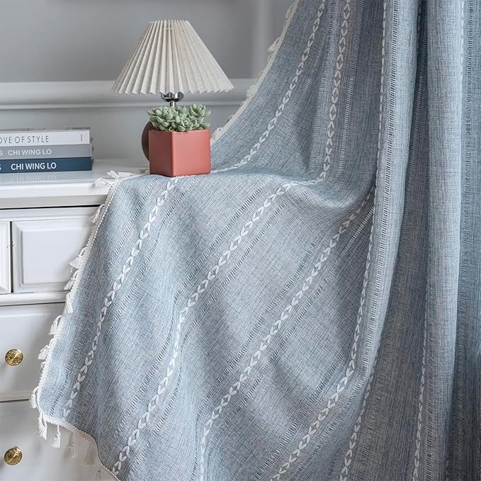 ColorBird Boho Curtains 2 Panels 108 Inches Long Blue Southwest Farmhouse by ColorBird