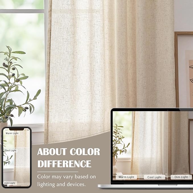 jinchan Linen Curtains 72 Inch Length 2 Panels Set Light Filtering Farmhouse - Image 9