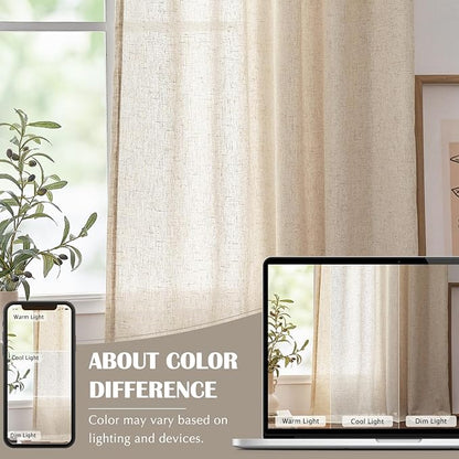 jinchan Linen Curtains 72 Inch Length 2 Panels Set Light Filtering Farmhouse - Image 9