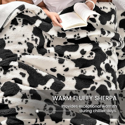 PHF Cute Cow Print Sherpa Blanket Twin Size - Image 6