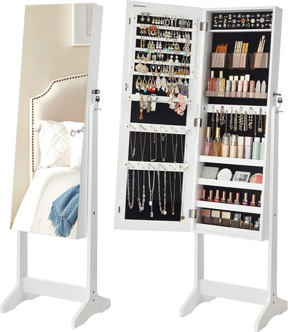 songmics led jewelry cabinet standing, lockable armoire, main product view