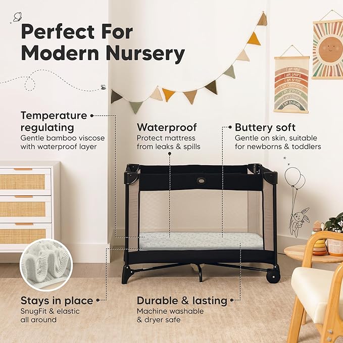 2-Pack Waterproof Pack and Play Sheets, Mini Crib Sheets Fitted - Image 5