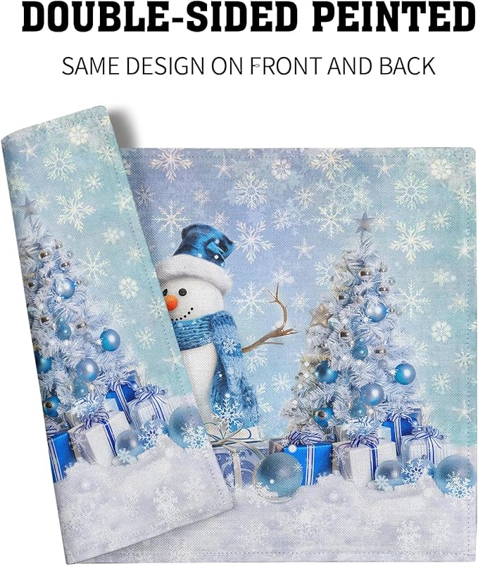 Giwawa Blue Snowman Placemats Set of 4 Christmas Trees Balls Winter Snowflakes - Image 5