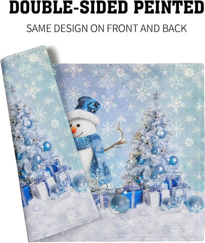 Giwawa Blue Snowman Placemats Set of 4 Christmas Trees Balls Winter Snowflakes - Image 5