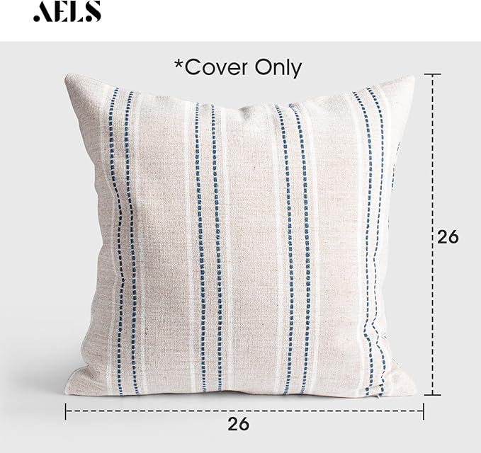 AELS 26x26 Decorative Farmhouse Linen Throw Pillow Covers, Boho Textured Pillow - Image 2