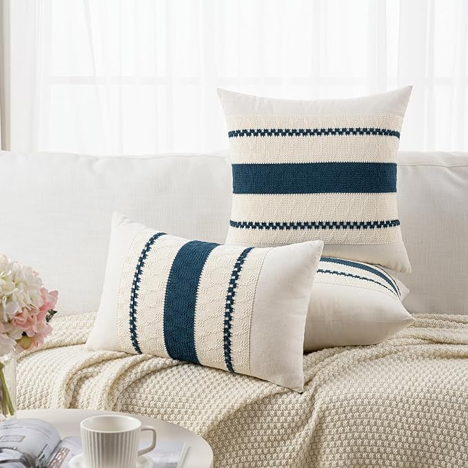 Fancy Homi Set of 2 Boho Teal Decorative Throw Pillow Cover 16x16 Inch - Image 5