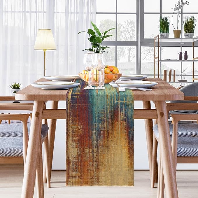 Emvency Blue and Orange Table Runner, Vintage Abstract Messy Rust Painting - Image 5
