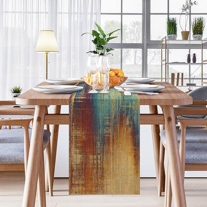 Emvency Blue and Orange Table Runner, Vintage Abstract Messy Rust Painting - Image 7