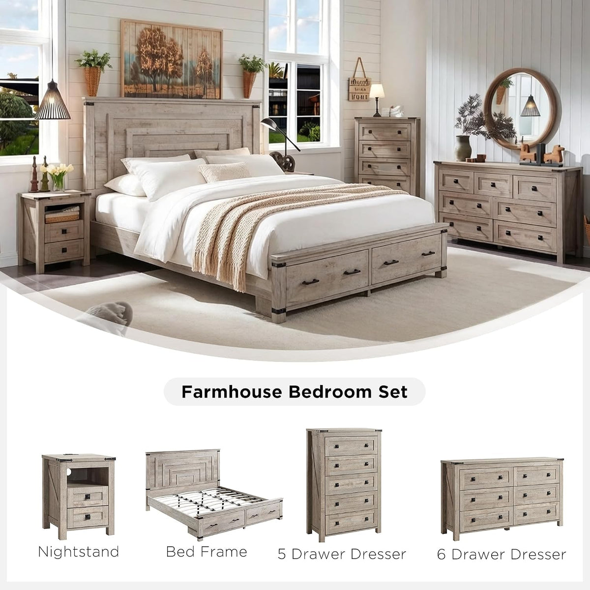 t4tream 54" tall farmhouse queen size bed frame, close-up detail