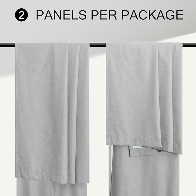 Light Grey Linen Blackout Curtains 90 Inches Long 2 Panel - Image 9