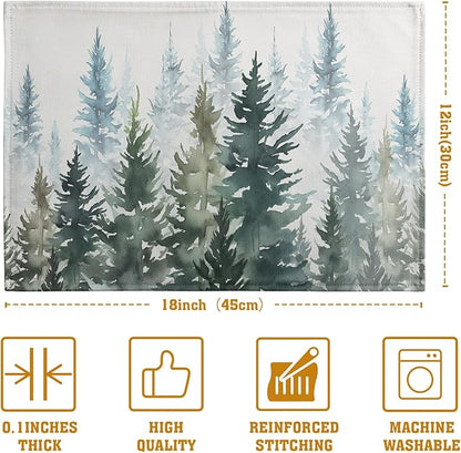 Watercolor Dark Green Tree Table Mats Set of 4 Rustic Nature Forest Pine Tree - Image 4
