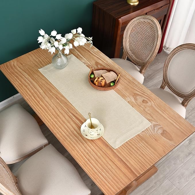 NEWISHER Farmhouse Rustic Table Runner Solid Beige Rectangular Table Runners - Image 2