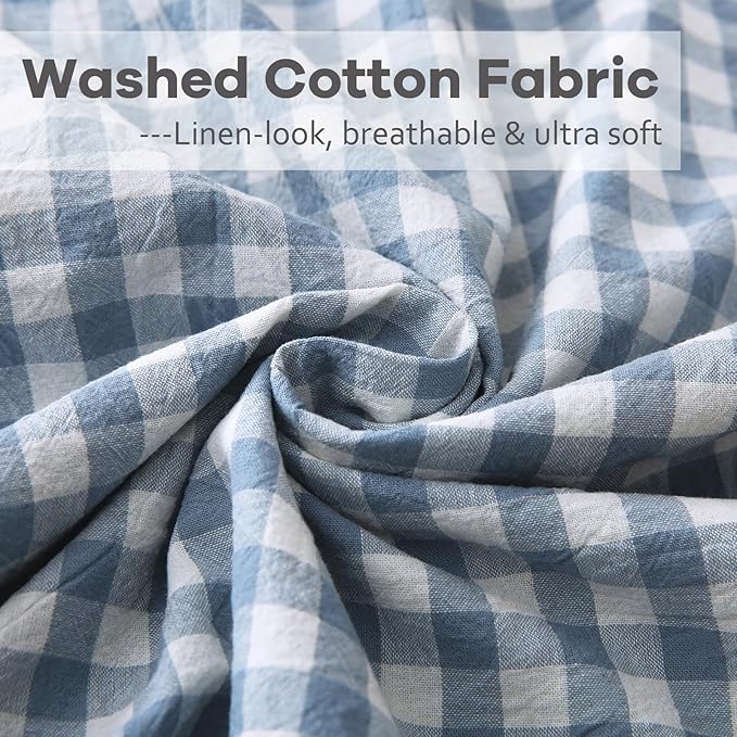 2 Pack Dust Blue White Plaid Gingham Ruffle Throw Pillow Covers, 100% Washed - Image 6