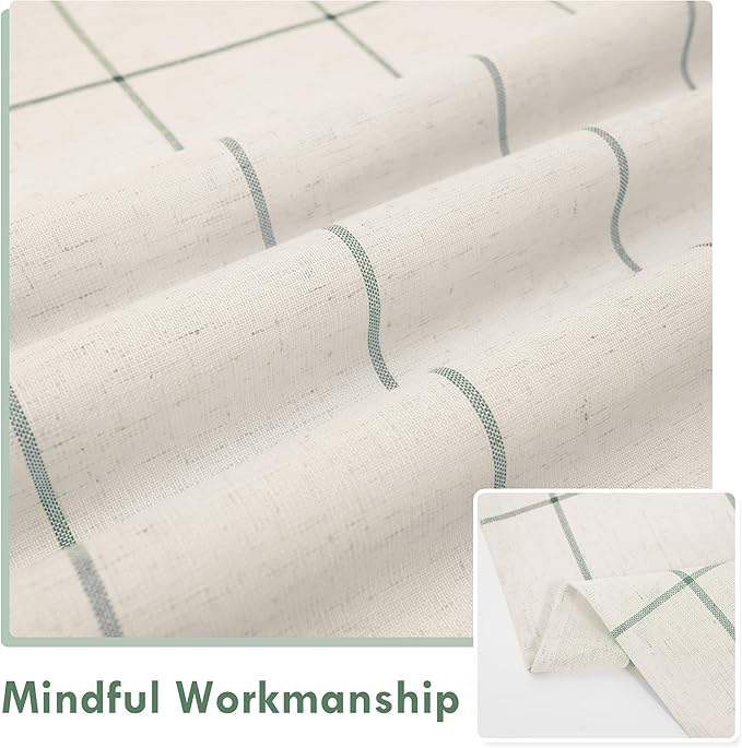 DriftAway Kitchen Curtains Striped Tier Linen Short Curtains Windowpane Plaid - Image 5