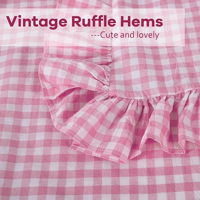 2 Pack Pink White Plaid Gingham Ruffle Euro Pillow Sham Covers, 100% Yarn-Dyed - Image 5
