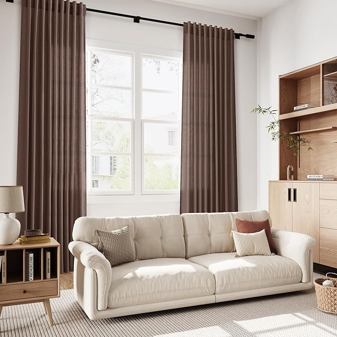 Nanspring Cappuccino Linen Blend Light Filtering Back Tab Curtains 96 Inches - Image 6