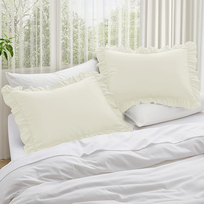 KKJIAF Ruffle Pillow Cases Queen Size Set of 2, Ruffled Pillow Covers - Image 2
