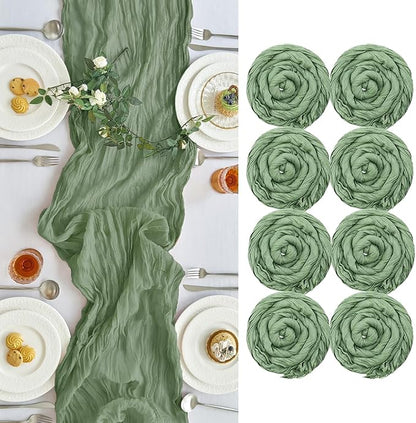 IVAPUPU 8 Pcs Cheesecloth Table Runner - 10ft Sage Green Boho Gauze Cheese by IVAPUPU