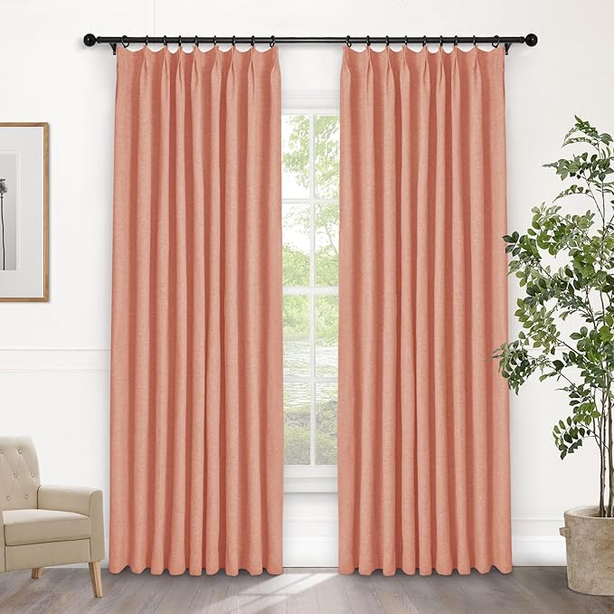 Macochico Pinch Pleated 100% Blackout Curtains Orange Linen Curtains by Macochico