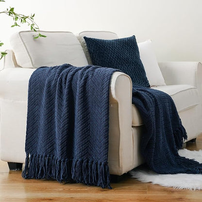 BATTILO HOME Navy Blue Throw Blanket - Image 3