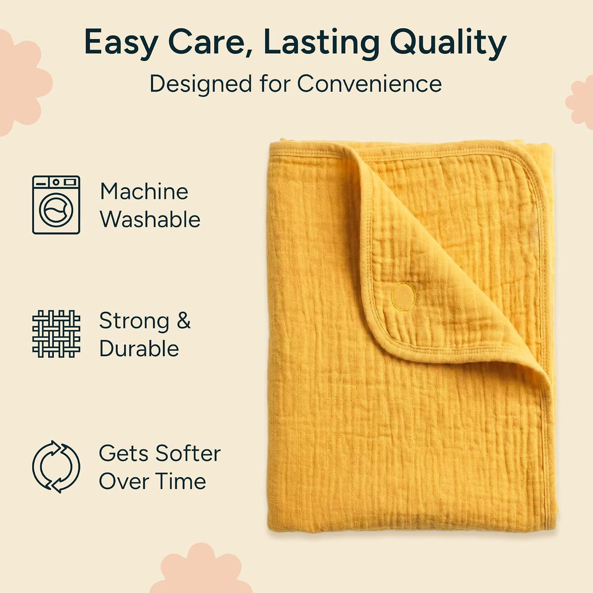 hands-free hooded towel – 100% organic muslin cotton on a desk or shelf