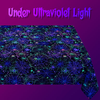 FRAMICS Halloween Tablecloth, Blacklight Table Cloth, Black Spider Web Table Cloth, UV Reactive Table Cover, Waterproof for Halloween Party Kitchen Dining Room Holiday Decor, Rectangle, 60x120 Inch