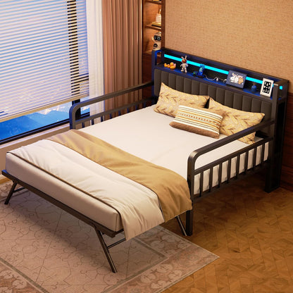 daybed with trundle and led light, heavy duty, close-up detail