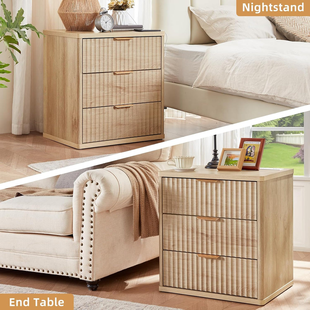 LEYAOYAO Fluted Dresser and 3 Drawers Nightstand Set of 2, Wood 48" Wide...