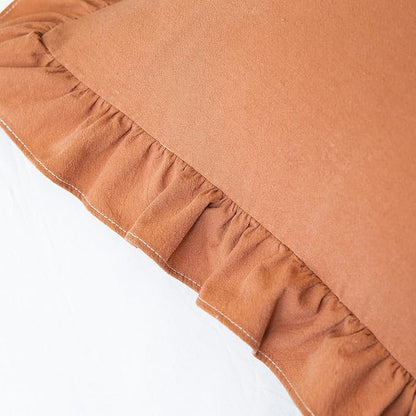 Pillow Shams Set of 2 Washed 100% Cotton Retro Ruffle Flounces Trim Solid Beige - Image 6