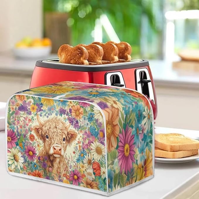 ZFRXIGN Flower Highland Cow Toaster Covers 2 Slice Toaster Dust Cover Hippie - Image 3