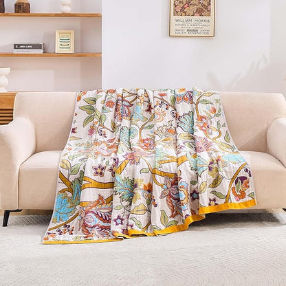 Boho Throw Blanket for Bed, 100% Cotton Soft Rustic Quilt Fall Blanket - Image 3