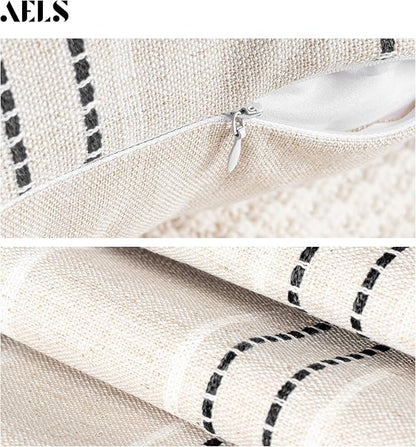 AELS 20x20 Decorative Farmhouse Linen Throw Pillow Covers, Boho Textured Pillow - Image 4