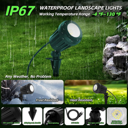 Halloween & Christmas Outdoor Spotlight, 6500K Cool White LED Landscape Lighting with 4 Lenses (RGB Purple), IP67 Waterproof, 120V Plug-in for Yard, Garden Tree Holiday Decor(2 Pack, Green)